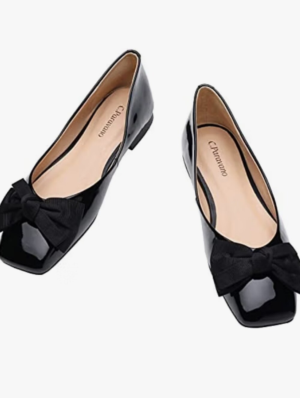 C Paravano Eva Black Patent Bow Ballet Flats EU 41 US 10.5 Square Toe New in Box